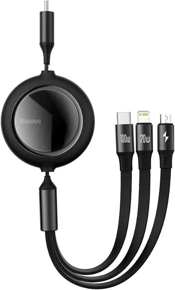 BASEUS ONE FOR THREE RETRACTABLE DATA CABLE TYPE-C TO M+L+C 1.2M 100W